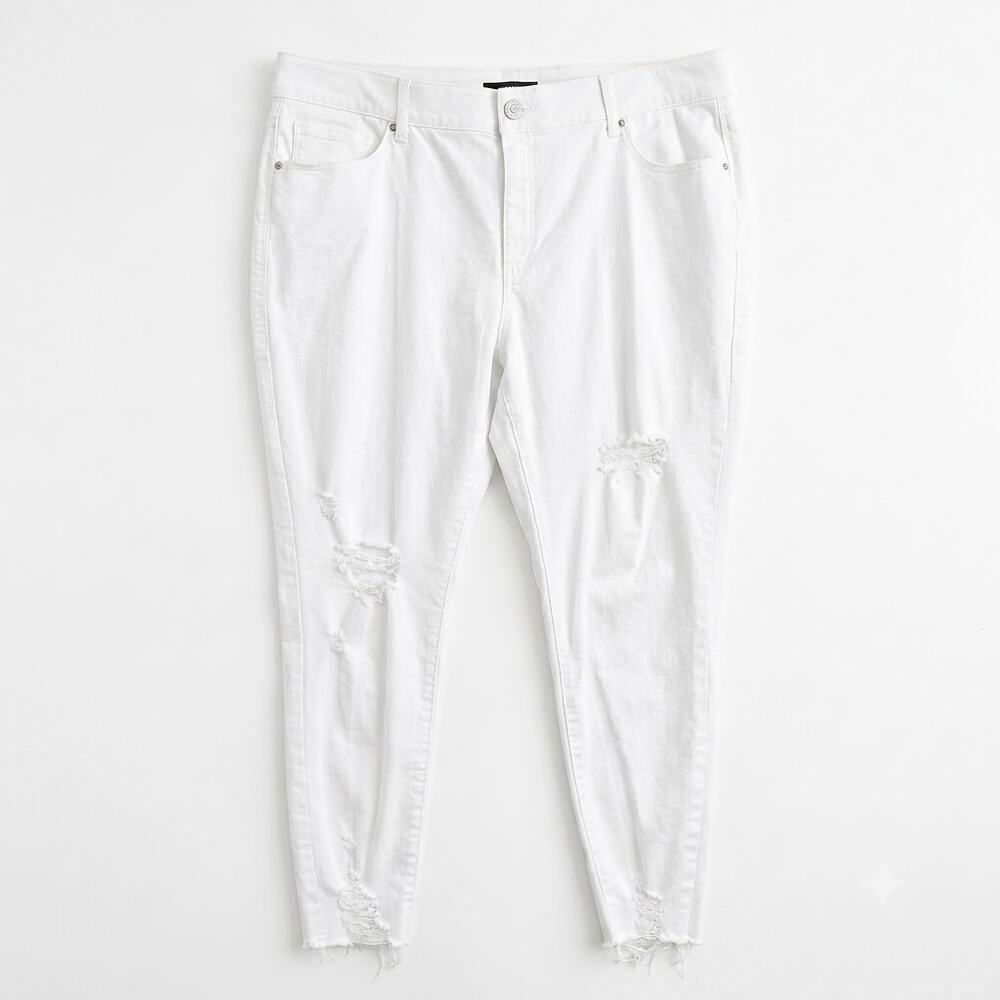 LULAROE Slimming Magic Waistband Skinny Jeans White Distressed Womens 38 18W